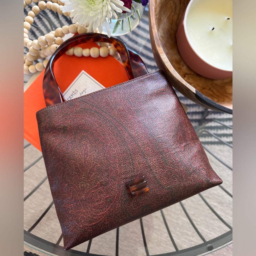 ETRO Milano Paisley Mini Bag with Tortoise Handles. Rare. Excellent Condition.